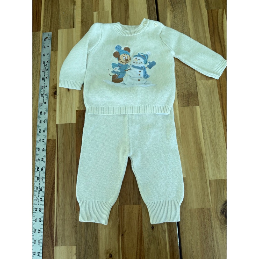 Disney Baby Mickey Mouse Snowman Knit Sweater and Pants‎ Set Cream 6-9 Months